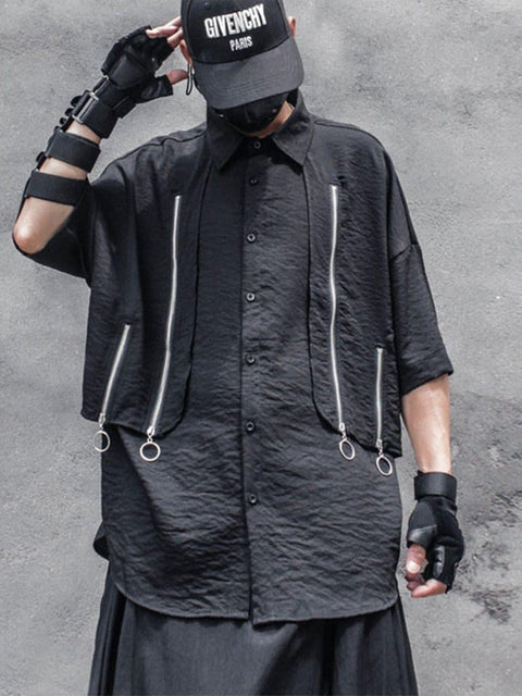 Dark Personalized Zipper Patchwork Shirt - Anagoc