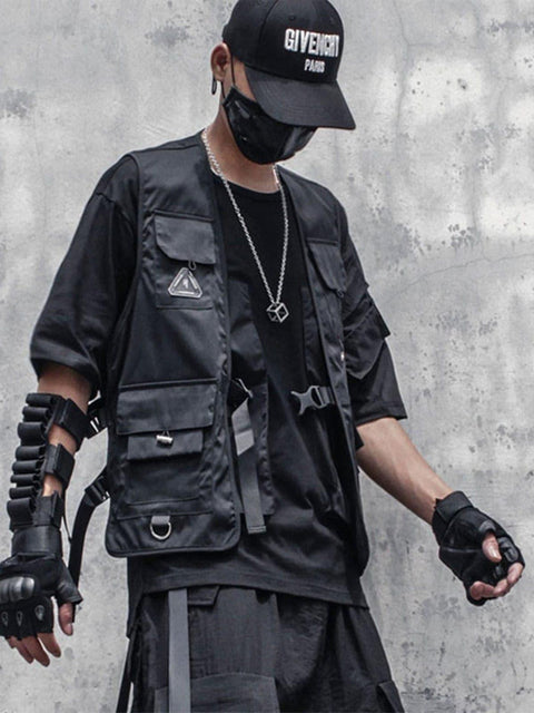 Function Ribbons Buckle Cardigan Vest - Anagoc
