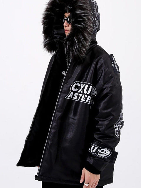 Dark Skeleton Print Winter Coat - Anagoc