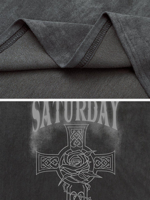 Necklace Cross Print Suede Vest - Anagoc