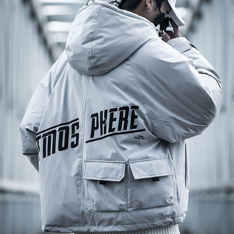 Function Arm Zipper Print Winter Coat - Anagoc
