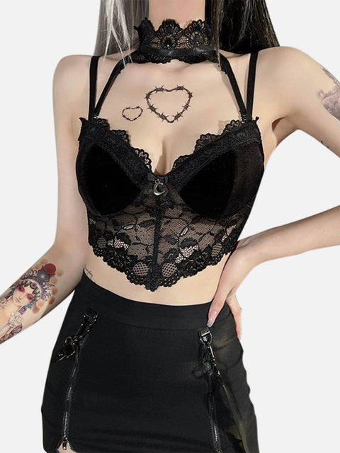 Sexy Lace Mesh Moon Suspender Vest - Anagoc