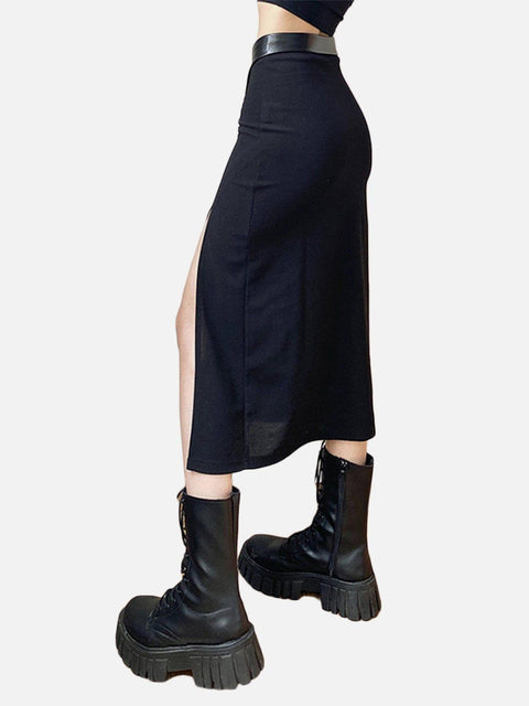 Zip Up Split Skirt - Anagoc