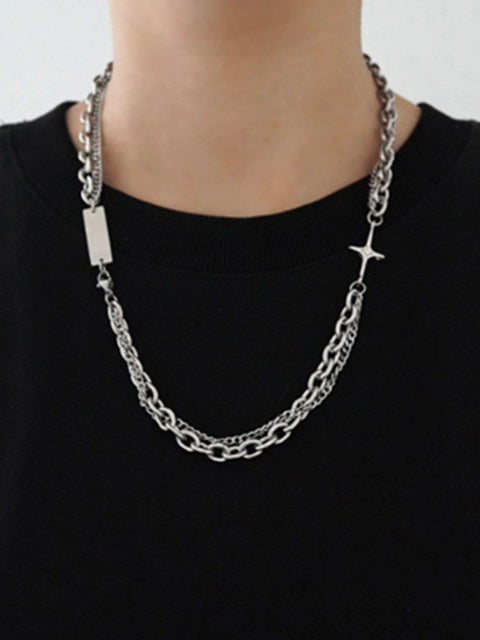 Punk Four-pointed Star Double-layered Necklace - Anagoc