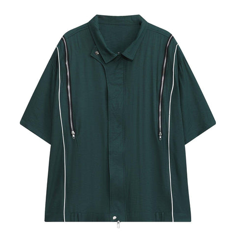 Multi Zip Up Short Sleeve Shirt - Anagoc