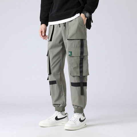 Multi Pockets Ribbons Cargo Pants - Anagoc