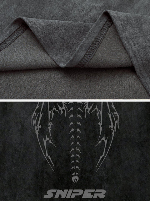 Skeleton Wings Chain Graphic Tee - Anagoc
