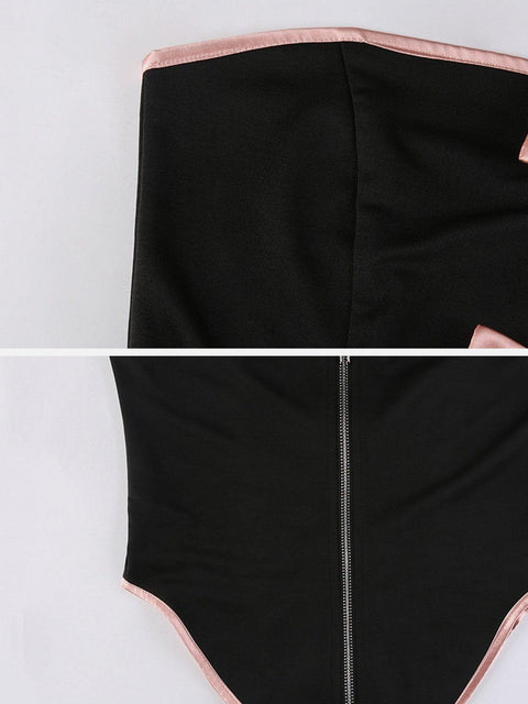 Irregular Bow Contrast Bandeau Vest - Anagoc