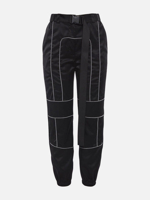 High Waist Reflective Strip Cargo Pants - Anagoc