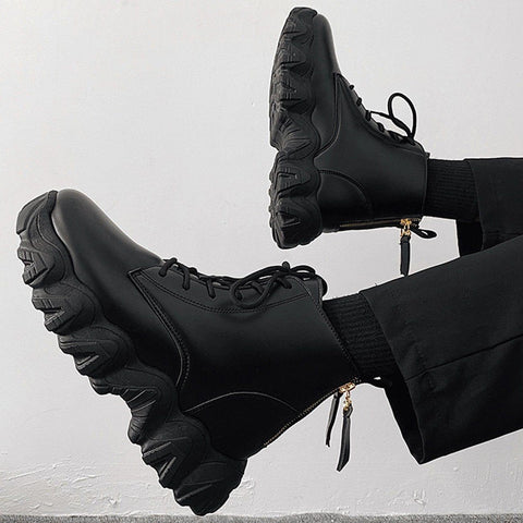 Zip Locomotive Mid-top PU Boots - Anagoc