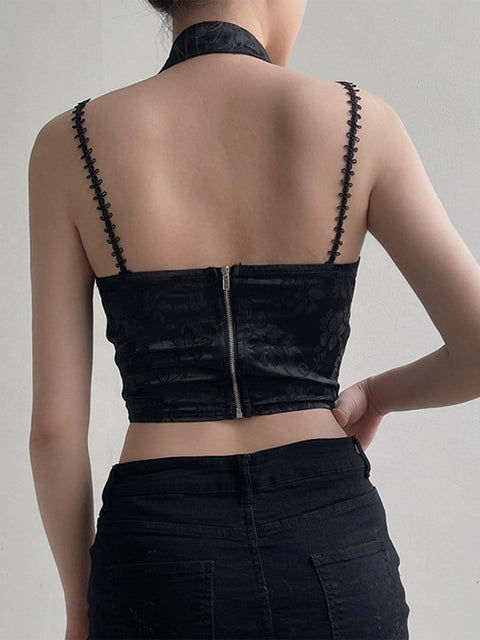Dark Butterfly Buckle Hollow Cropped Vest - Anagoc