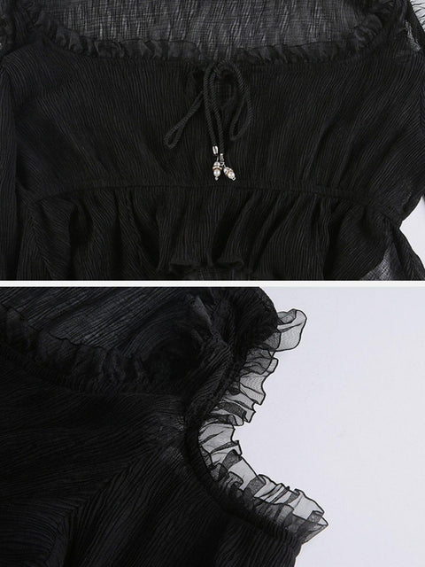 Irregular Splicing Tie Long Sleeve T Shirt - Anagoc