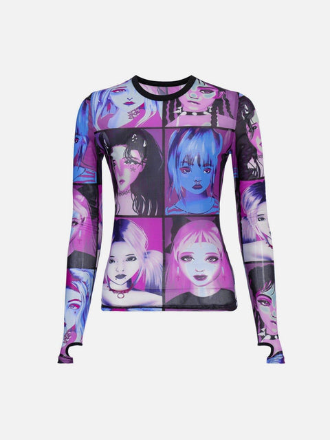 Colorful Cartoon Print Long Sleeve T Shirt - Anagoc