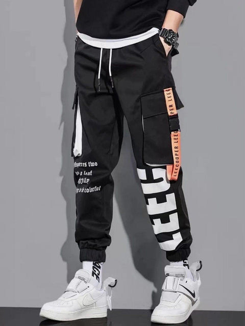 Function Ribbons Print Cargo Pants - Anagoc