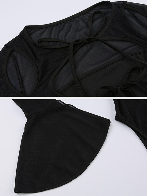 Horn Sleeve Mesh Bodysuit