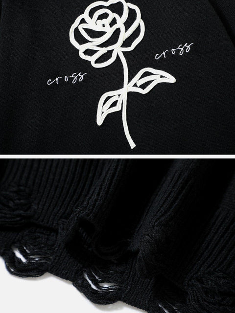 Flower Ripper Hole knit Sweater - Anagoc