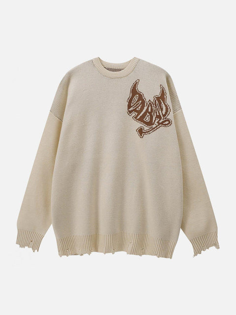 Devil Alphabet Knit Sweater - Anagoc