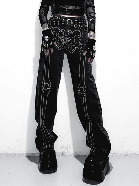 Bone Print Jeans - Anagoc