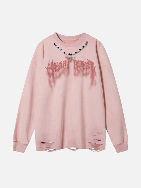 Fuzzy Letters Cut Sweatshirt - Anagoc