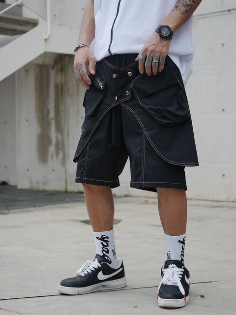 Patchwork Chain Pocket Cargo Shorts - Anagoc