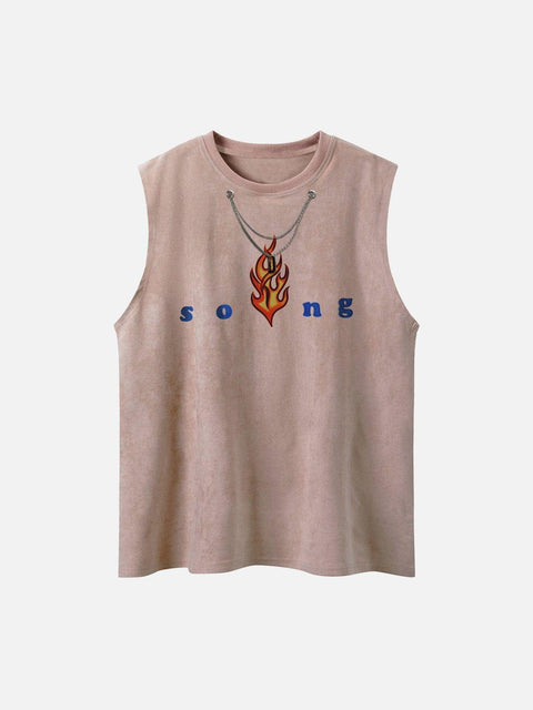 Necklace Flame Print Suede Vest - Anagoc