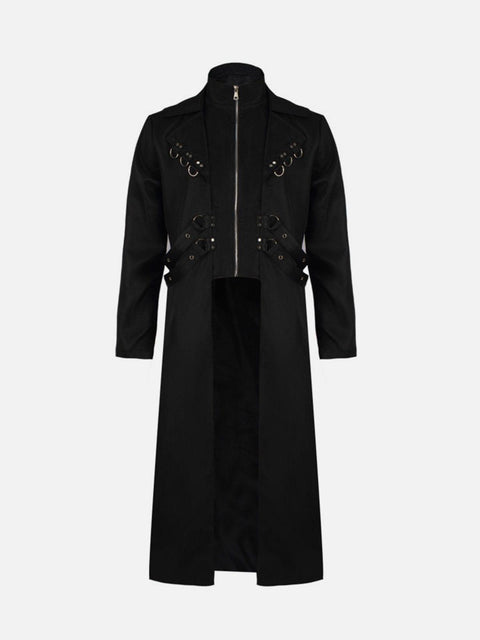 Punk Metal Ribbons Long Coat - Anagoc