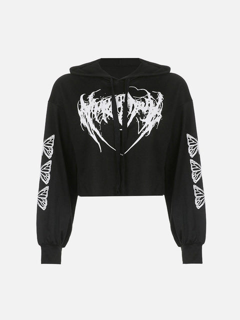 Love Butterfly Print Sleeves Hoodie - Anagoc
