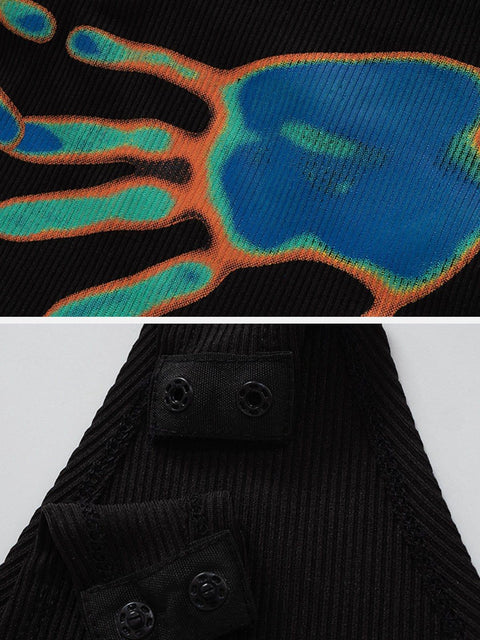 Mesh Neon Palm Long Sleeve Jumpsuit - Anagoc