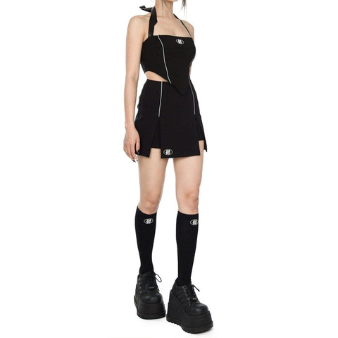 Dark Y2K Backless Ribbon Vest - Anagoc