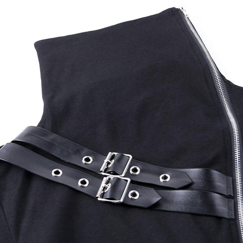 Dark Punk Double Zipper Turtleneck Sweatshirt - Anagoc