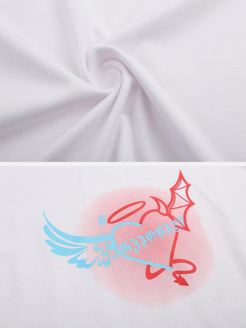 Angel Devil Wings Love Heart Print Tee - Anagoc