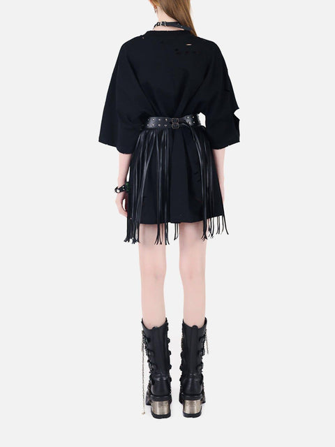 Irregular Hole Thorn Letters Tee - Anagoc