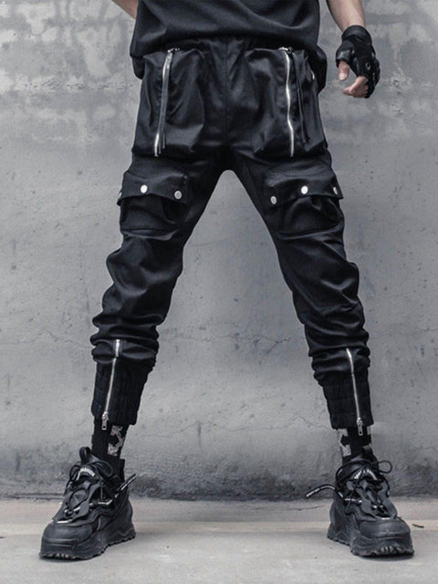Zip Up Pockets Foot Mouth Cargo Pants - Anagoc