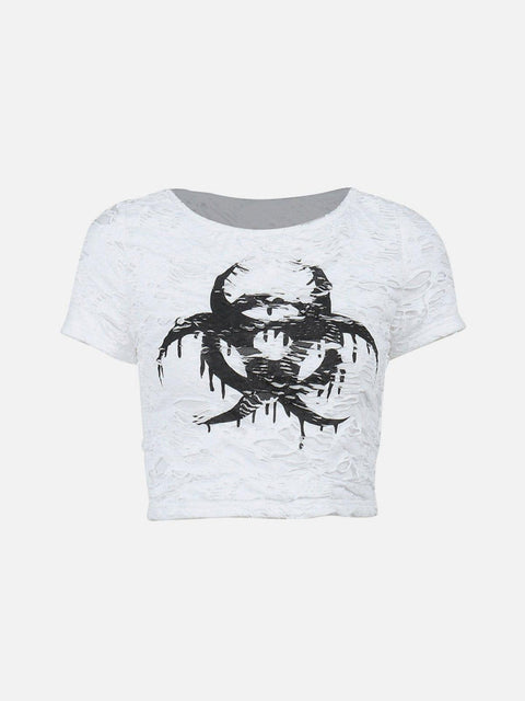 Cut Hollow Short Sleeve T Shirt - Anagoc
