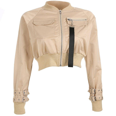 Function Fake Zipper Ribbon Jacket - Anagoc