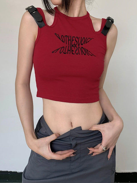 Hollow Belt Shoulder Buckle Vest - Anagoc