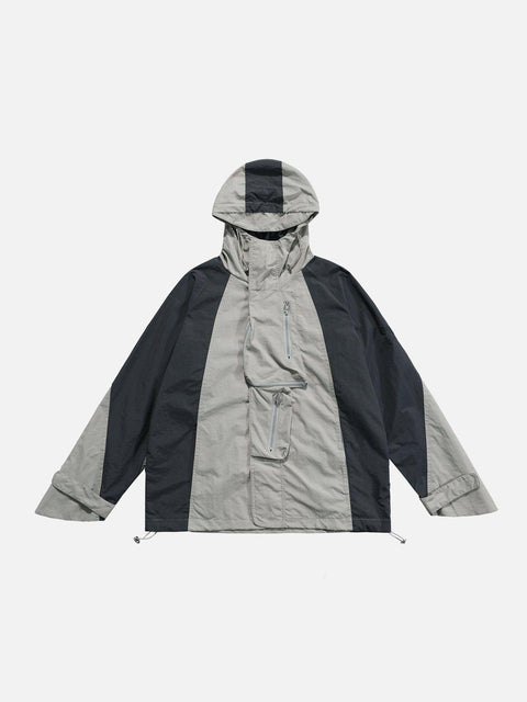Patchwork Big Pocket Zip Up Jacket - Anagoc