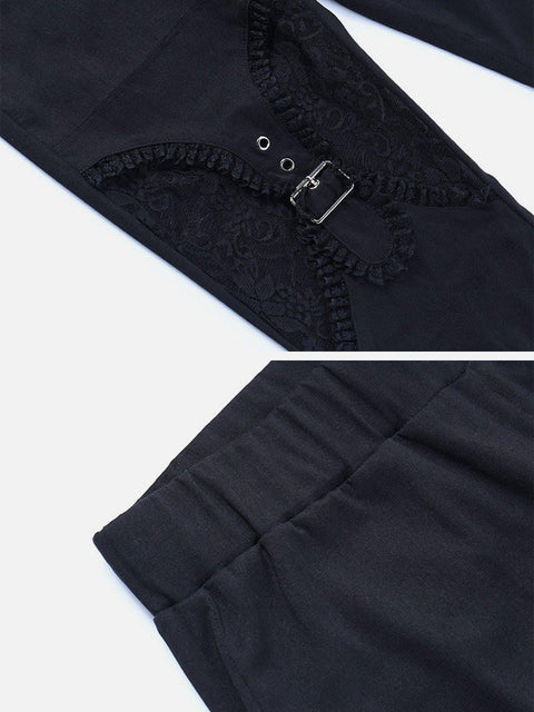 Hole Lace Patchwork Flared Pant - Anagoc