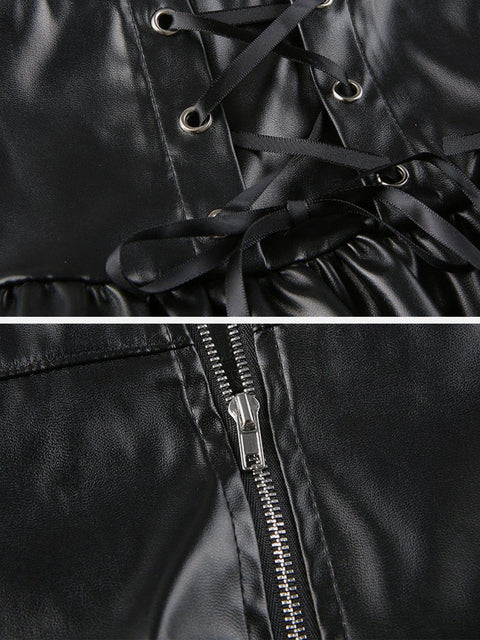 Patchwork Fake Two Pleated Skirt - Anagoc