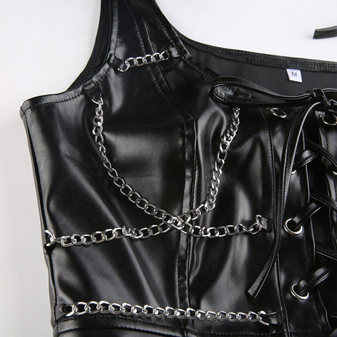 Gothic Chain Straps Hollowout Vest - Anagoc
