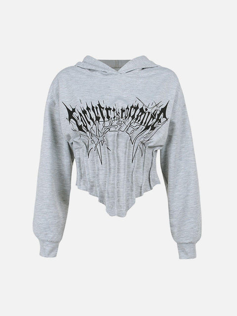 Gothic Letters Graffiti Cropped Hoodie - Anagoc