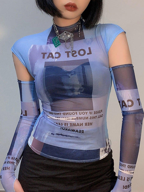 Future Transparent Print Cuff Shirt - Anagoc