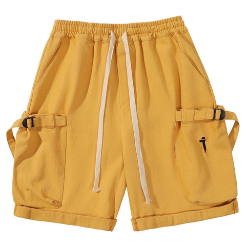 Drawstring Pocket Embroidery Shorts - Anagoc