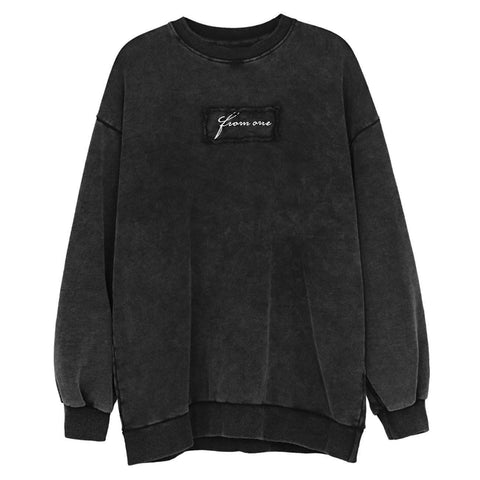 Dark Solid Patchwork Print Wash Sweatshirt - Anagoc