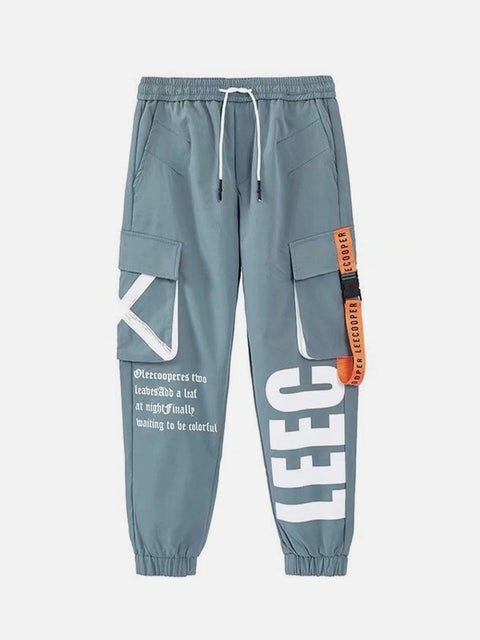 Function Ribbons Print Cargo Pants - Anagoc