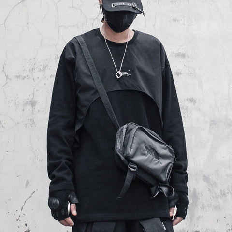 Dark Patchwork Fake Two Sweatshirt - Anagoc