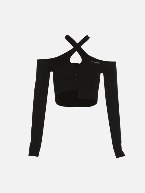 Cross Strap Long Sleeve T Shirt - Anagoc