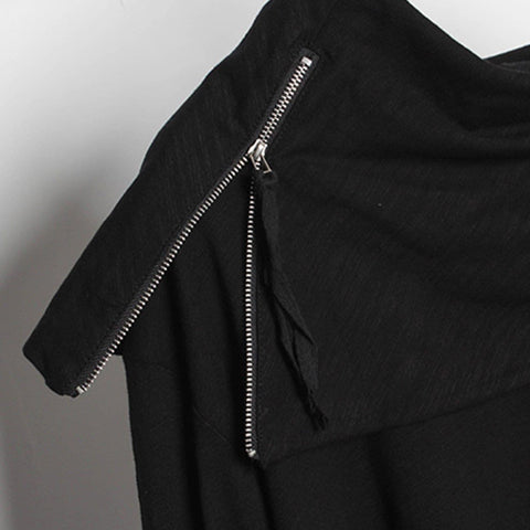 Dark Irregular Turtleneck Zipper Sweatshirt - Anagoc
