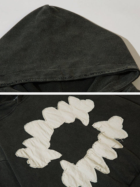 Patchwork Tooth Washed Hoodie - Anagoc