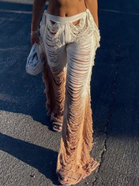 Hollow Hole Tassel Pants - Anagoc